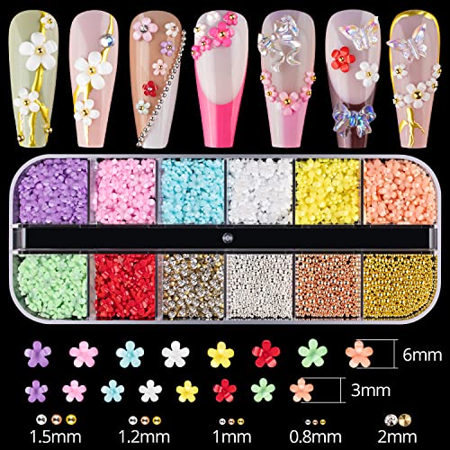 Mixed 3D Nail Art Gem Decoration Accessories Kit #1, Aurora Bear Bow Butterfly Starry AB Rhinestone Charm Jewelry for Deco, Pearl Flower Caviar Bead Stone Crystal with Dual-End Brush and Tweezer - color: 3 Boxes Nail Art Charms Kit 1