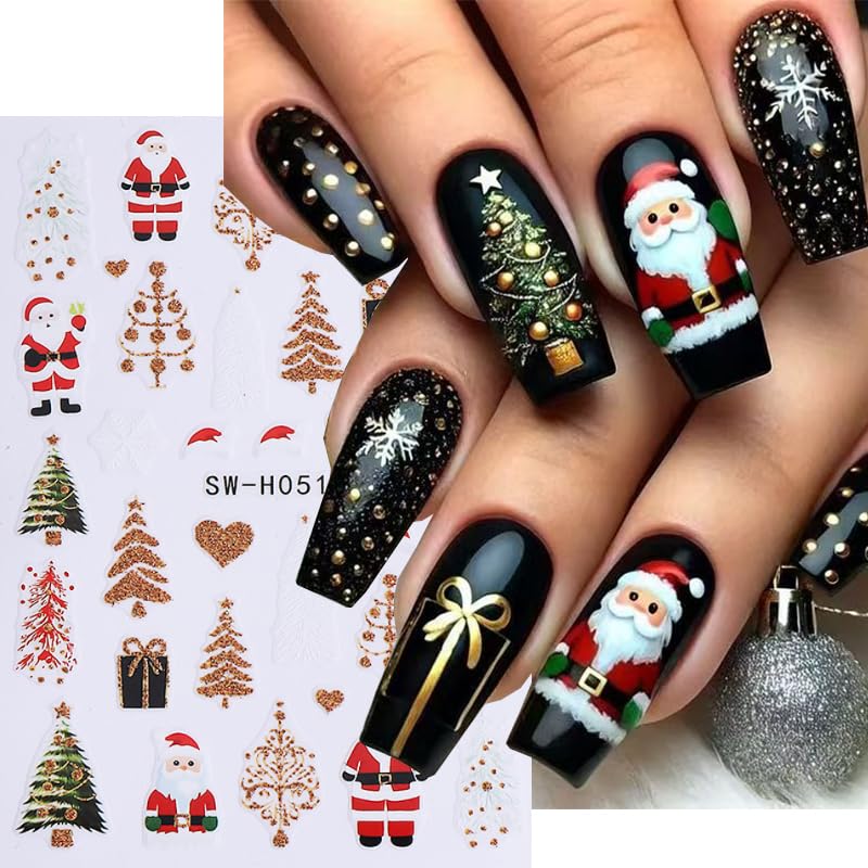 10 Sheets Christmas Nail Stickers for Nail Art,3D Self-Adhesive Nail Decals - color: Christmas