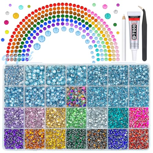 qiipii 28 Grids Light Blue 2mm-6mm Resin Rhinestones w B7000 Glue for Bedazzling Crafting Colorful Flatback Stones Diamonds Crystals Gems Bedazzler Kit for Nails Face Eyes Makeup Tumblers DIY Crafts - color: Light Blue, size: Crystal