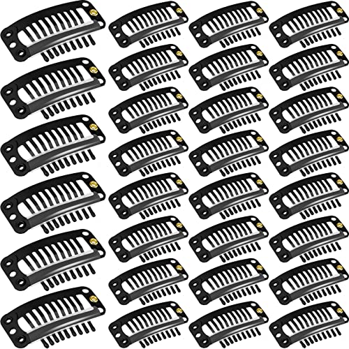 WILLBOND 30 Pcs Wig Clips Hair Extensions, 9-Teeth 32 Mm, Black - color: Black