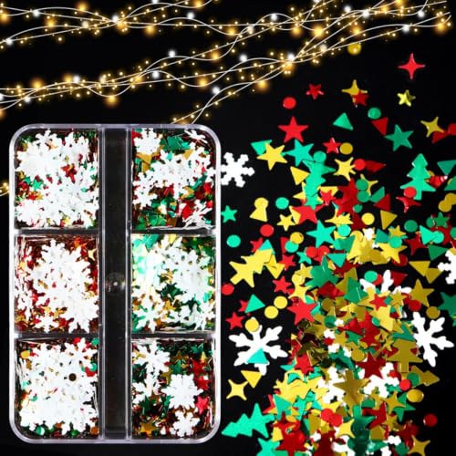 Christmas Tree Snowflakes Nail Art Sequins Xmas Star Glitter Flakes 6 Grids - color: Style06