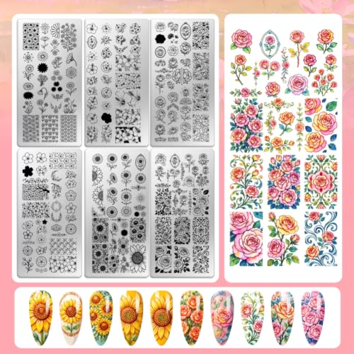 6 Sheets Nail Stamping Plate Romantic Florals Nail Art Stamp - color: Romantic Florals