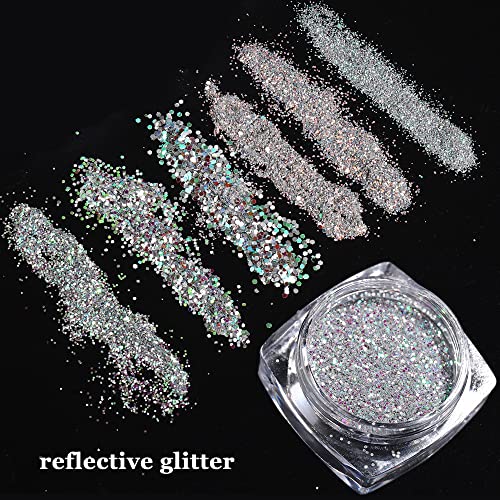 Fcozpjk Reflective Nail Powder 6 Boxes Sparkling Diamond Glitter Set - color: Holographic