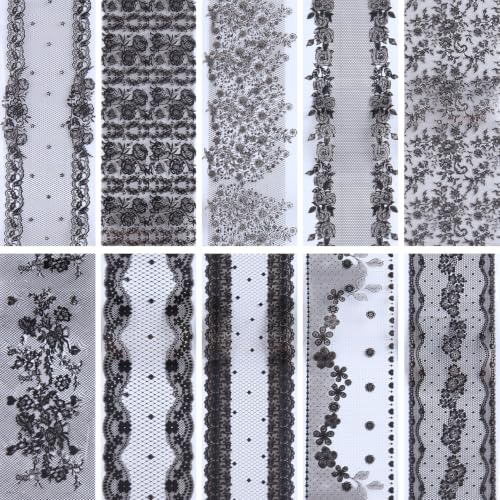 10 Rolls Black Lace Nail Foils Mixed Styles Lace Flowers Transfer Stickers - color: Black Lace Ls04