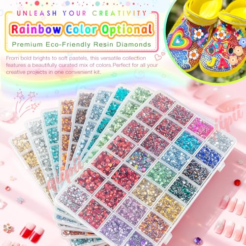 qiipii 28 Grids 2mm-6mm Hot Pink Resin Rhinestones with Glue for Bedazzling - color: Hot Pink, size: Crystal