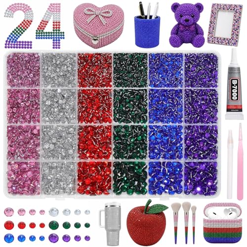 Green Red Blue Pink Silver Flatback Gems Kit 3-6mm, Bedazzler Kit for Craft - color: S5