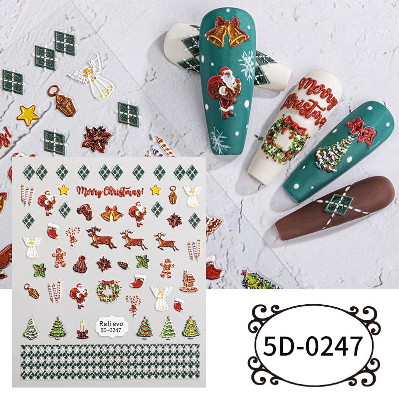 5 Sheets Christmas Nail Stickers for Nail Art, 5D Self-Adhesive Nail Decals - color: Christmas Sda