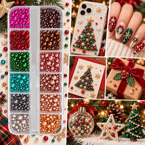 1 Box 12 Colors Cute Christmas Bedazzling Kit Xmas Nail Charms and Gems - color: Mix Colorful Christmas