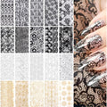 SmallCat 20 Sheets Nail Transfer Foil, 7.87"×1.57", Black/White/Gold - color: Black, White, Gold (20×4cm)