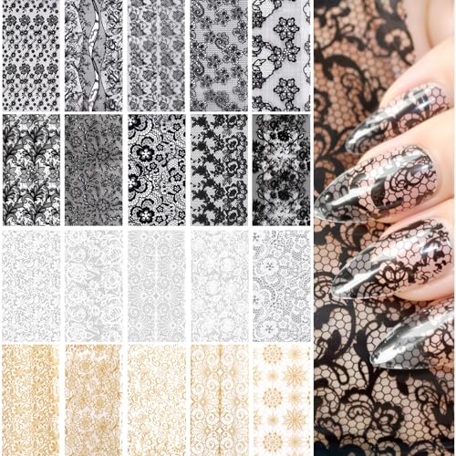 SmallCat 20 Sheets Nail Transfer Foil, 7.87"×1.57", Black/White/Gold - color: Black, White, Gold (20×4cm)