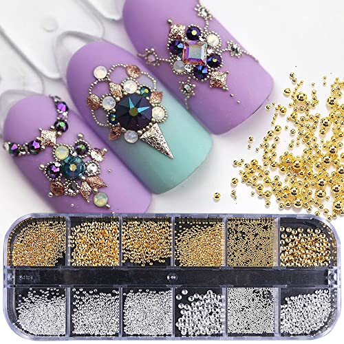 Fcozpjk 3D Metal Nail Charms Gold Silver Nail Beads Decorations - color: Beads