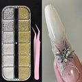 3D Mixed Sizes Nail Art Studs Gold Silver Mini Metal Caviar Nails Beads - color: Gold & Silver Mini + Tweezers