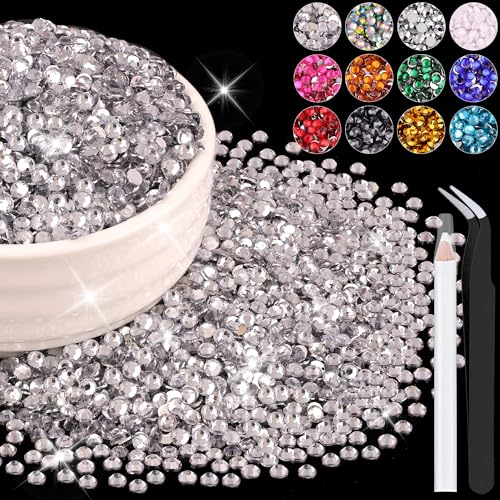 8000PCS 3mm Resin Rhinestones Bulk for Crafting (Clear), Flatback Bedazzling Crystals for Crafts DIY Nail Decoration, Gems Charms for Tumbler Shoes Clothing Fabric with Pickup Pen and Tweezers - color: B01 Resin Rhinestones (Clear), size: 3mm
