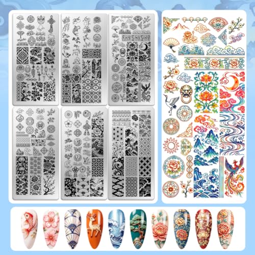 6 Sheets Nail Stamping Plate Oriental Style Nail Art Stamp - color: Oriental Style