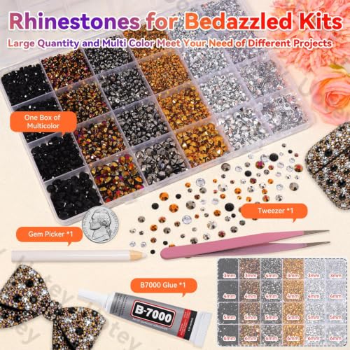 24 Grids Rhinestones Bedazzling Kit, Black Gold Silver Gems for Crafts DIY - color: S10