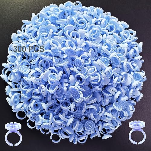 300 PCS Glue Rings for Eyelash Extension, Lash Glue Rings Eyelash Glue Holders, Disposable Glue Cups Lash Glue Holder Lash Extension Glue Ring, Lash Rings for Glue Lash Fan Blossom Glue Cups, Blue - color: Blue