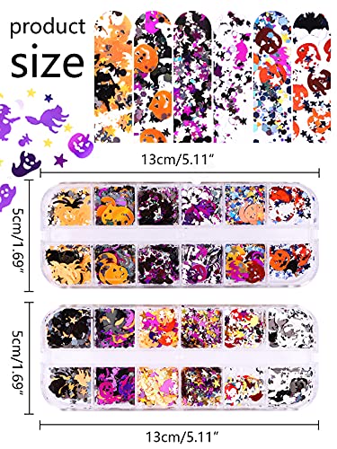 EBANKU Halloween Nail Glitter 2 Boxes Halloween Confetti Pumpkin Witch - color: Halloween - 2P C