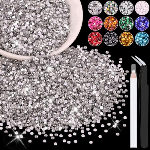 12000PCS 2mm Resin Rhinestones Bulk for Crafting (Clear), Flatback Bedazzling Crystals for Crafts DIY Nail Decoration, Gems Charms for Tumbler Shoes Clothing Fabric with Pickup Pen and Tweezers - color: B01 Resin Rhinestones (Clear), size: 2mm