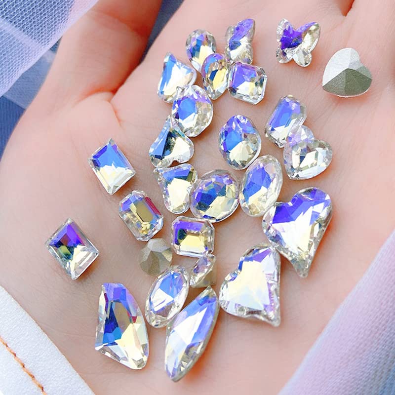 48 Pcs Big Mix Sizes Different Shape Nail Rhinestones 12 Styles 3D Glass Crystals Diamonds Love Distorts Heart Super Shiny Charms Gems Stones DIY Nail Art Decoration Craft Jewelry (Moonlight) - color: Moonlight