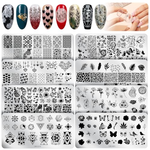 MelodySusie Nail Stamping Plates Set 3, Reusable Nail Art Plates, 8PCS - color: Silver