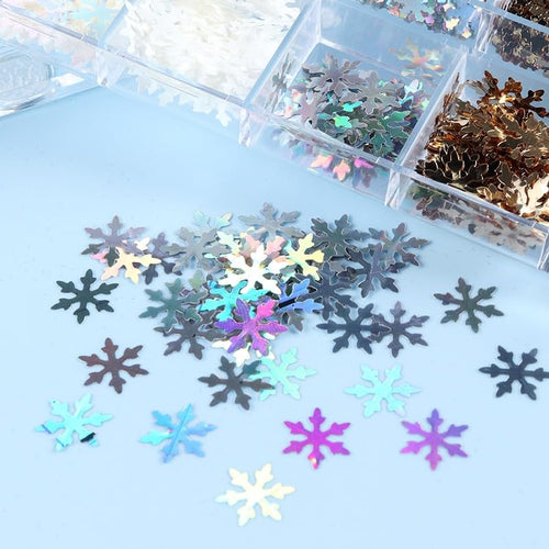 1 Box 12 Color Holographic Snowflake Nail Glitter Laser Ombre White Nail Sequins 3D Red Nail Flakes Sparkly Glitter Flakes Shiny Nail Art Glitter Winter Christmas Nail Sequins Glitter for Nails Art - color: YHN03