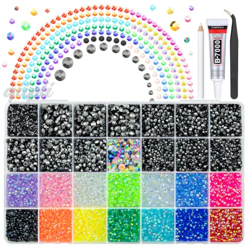 qiipii 28Grids 2-6mm Metallic Gray Resin Rhinestones w Glue for Bedazzling - color: Gray, size: Jelly