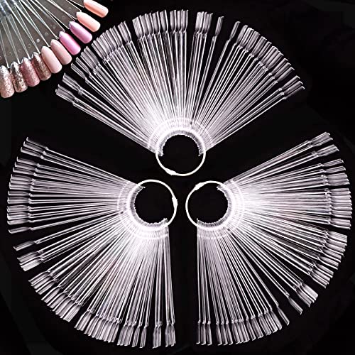KINJOEK 150 Tips Clear Nail Swatches Sticks, Nail Art Supplies for Nail Art Polish Display and Home DIY, Transparent Nail Practice Tips Sample Sticks Color Display Board Accessories with Ring