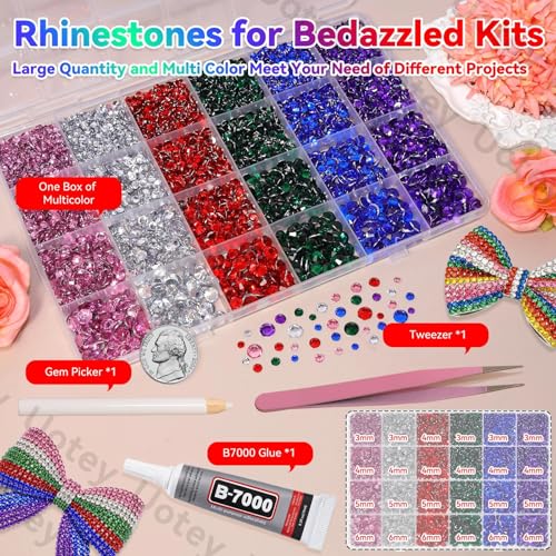 Green Red Blue Pink Silver Flatback Gems Kit 3-6mm, Bedazzler Kit for Craft - color: S5