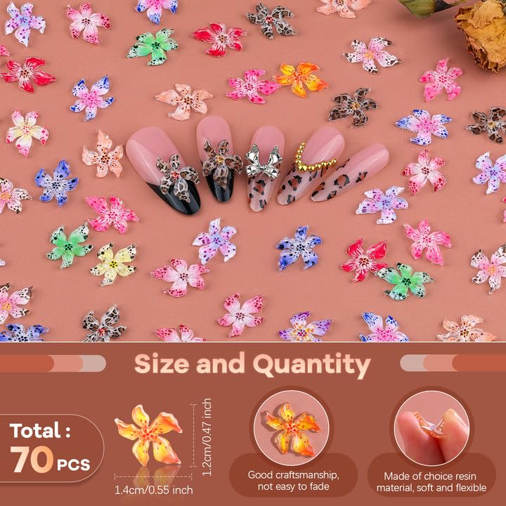 3D Flower Nail Charms for Nails Art, Cute Colorful Acrylic Nail Flowers - color: 70 Pcs Resin Nail Flowers