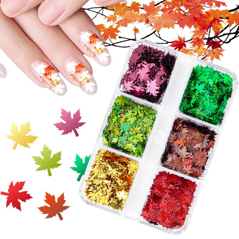 Colorful Maple Leaf Nail Sequins Holographic Thanksgiving Glitter Flakes - color: Style10