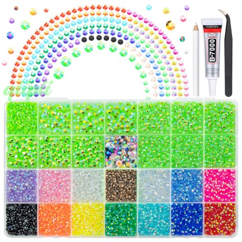 qiipii 2mm-6mm Light Green AB Resin Rhinestones w B7000 Glue for Bedazzling - color: Light Green, size: Jelly