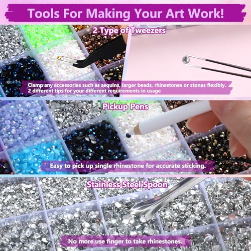 FANDAMEI 24 Grids Nail Embellishments, Fingernail Jewelry with B7000 Glue*2