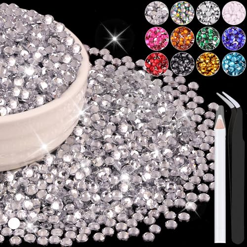 6000PCS 4mm Resin Rhinestones Bulk for Crafting (Clear), Flatback Bedazzling Crystals for Crafts DIY Nail Decoration, Gems Charms for Tumbler Shoes Clothing Fabric with Pickup Pen and Tweezers - color: B01 Resin Rhinestones (Clear), size: 4mm