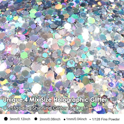Renfio Holographic Glitter,Diamond Laser Silver Chunky for Epoxy Resin - color: Diamond Laser Silver