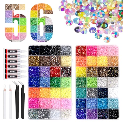 56000Pcs Resin Jelly Rhinestones 56 Colors Nail Gems Bedazzling Kit
