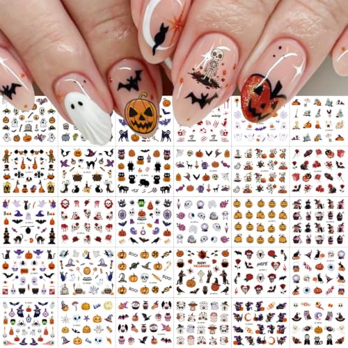 30Sheets Halloween Nail Stickers, Ghost, & Skull, Spider Design - color: Style-20