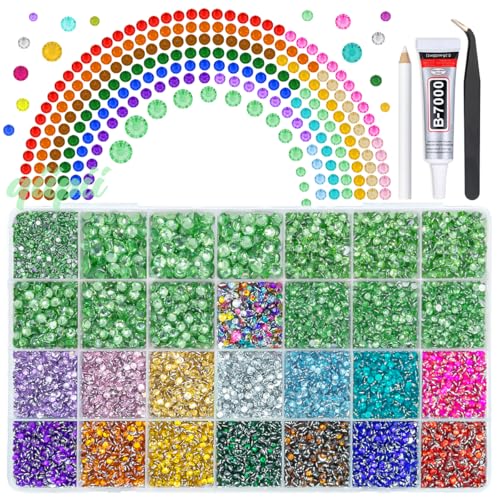 qiipii 28 Grids Light Green 2-6mm Resin Rhinestones w B7000 Glue for Bedazzling Crafting Colorful Flatback Stones Diamonds Crystals Gems Bedazzler Kit for Nails Face Eyes Makeup Tumblers DIY Crafts - color: Light Green, size: Crystal