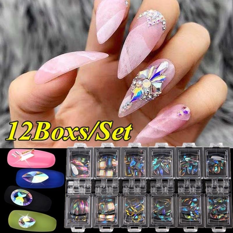 12 Compartments Plastic Rhinestone Organizer Nail Art Storage Box