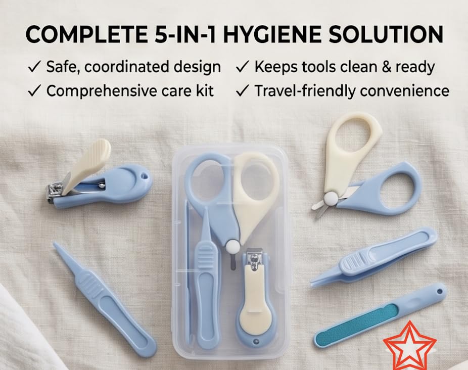 Baby Nail Kit 4-in-1 Safe Newborn and Infant Grooming Set with Nail Clippers, Safety Scissors, Glass File, Tweezers and Protective Case (Blue) - color: Blue