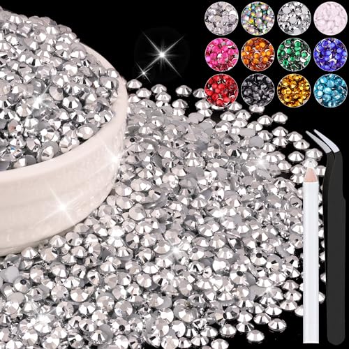 6000PCS 4mm Resin Rhinestones Bulk for Crafting (Silver), Flatback Bedazzling Crystals for Crafts DIY Nail Decoration, Gems Charms for Tumbler Shoes Clothing Fabric with Pickup Pen and Tweezers - color: B03 Resin Rhinestones (Silver), size: 4mm