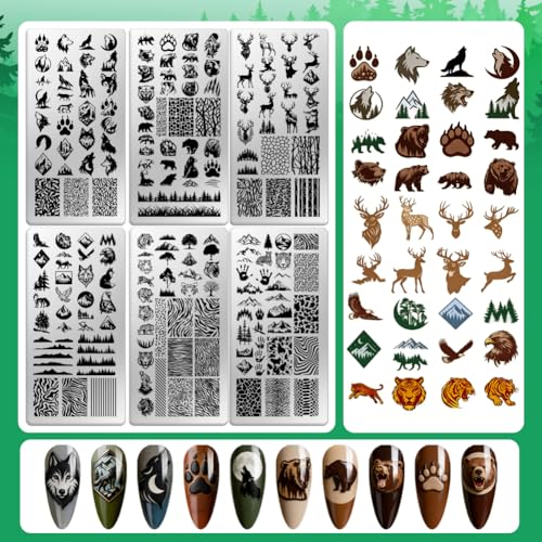 6 Sheets Nail Stamping Plate Forest Animals Nail Art Stamp - color: Forest Animals