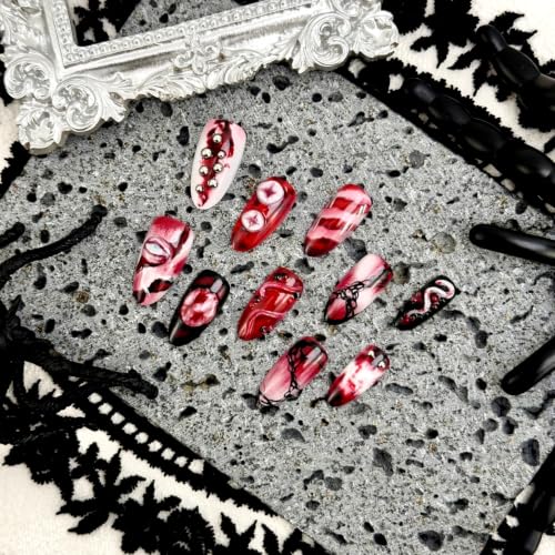 30pcs Halloween Press on Nails Gothic Red Black Eye Spider Web Fake Nails - color: Halloween Press on Nails 14