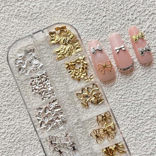 Mixed Gold Bow Nail Art Charms 3D Silver Rhinestones Design Nail Supplies Jewelry Decoration for Women DIY Accessories - color: Rhinestone 04