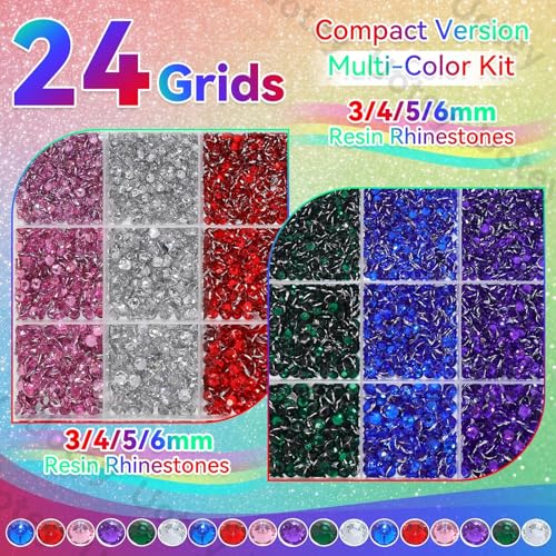 Green Red Blue Pink Silver Flatback Gems Kit 3-6mm, Bedazzler Kit for Craft - color: S5