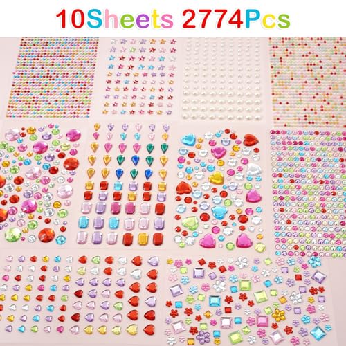 MYDBUYSOME 2774pcs Gem Stickers Jewels for Crafts, Adhesive Gems Rhinestone