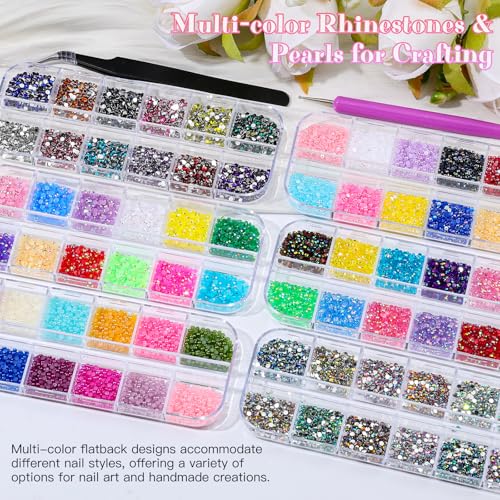 6 Boxes 2mm Nail Art Rhinestones for Bedazzling Kit, Mixed-Color Small Jelly Clear AB Rhinestones Decoration Flatback Pearls Nail Accessories with Tweezers and Brush for Nails DIY Tumblers Face Makeup - color: Mixed-Color - 2mm