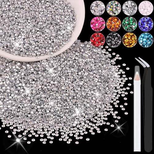 12000PCS 2mm Resin Rhinestones Bulk for Crafting (Silver), Flatback Bedazzling Crystals for Crafts DIY Nail Decoration, Gems Charms for Tumbler Shoes Clothing Fabric with Pickup Pen and Tweezers - color: B03 Resin Rhinestones (Silver), size: 2mm