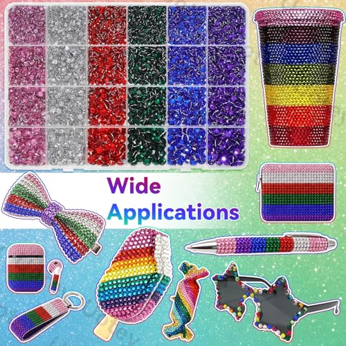 Green Red Blue Pink Silver Flatback Gems Kit 3-6mm, Bedazzler Kit for Craft - color: S5