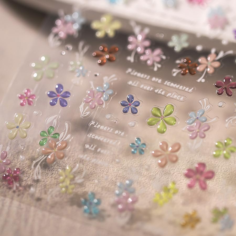 1 Sheet Flower Nail Stickers 5D Embossed Nail Art Stickers Floral Nail Decals Jelly Daisy Floral Nail Design Summer Nail Design Small Floral Nail Supplies Accessories for Women DIY Manicure Decoration - style: jelly flower