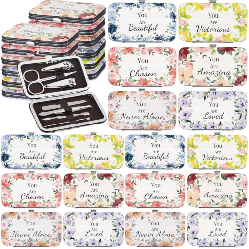 24 Set Christian Manicure Set, Bible Verse Gift Bulk for Women, Floral - color: Vintage Floral